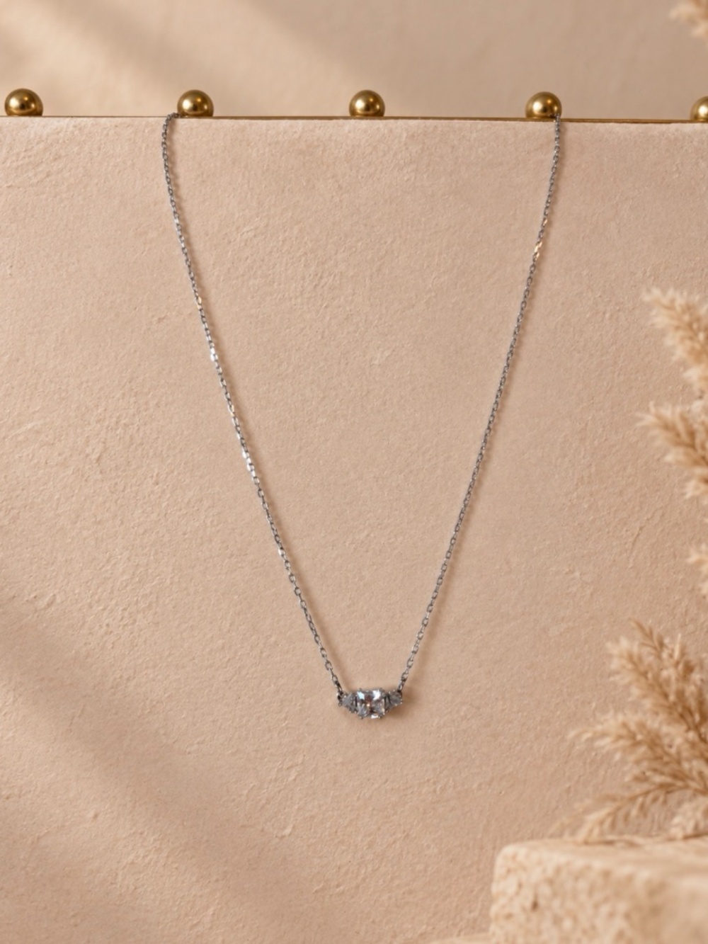 Swarovski Three Stone Crystal Pendant Necklace Adjustable